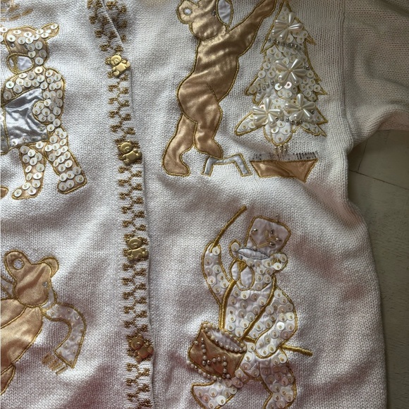 Vintage P Galli Christmas Cardigan Womens Size Small Teddy Bear Embroidered Gold - Picture 7 of 7